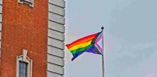 LGBTQ+ flag flying